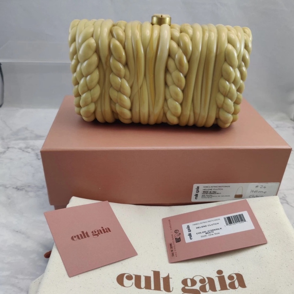 Cult Gaia $398 Helene Cornsilk Acrylic Clutch Shoulder Bag Gold Chain NWT - Picture 9 of 11